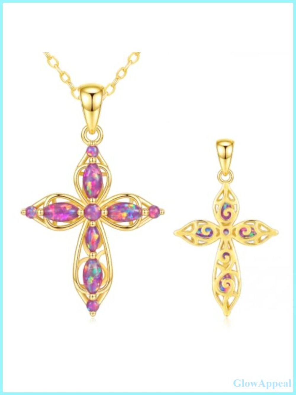 14K Gold Plated Opal Cross Necklace for Women Birthstone Pendant Jewelry